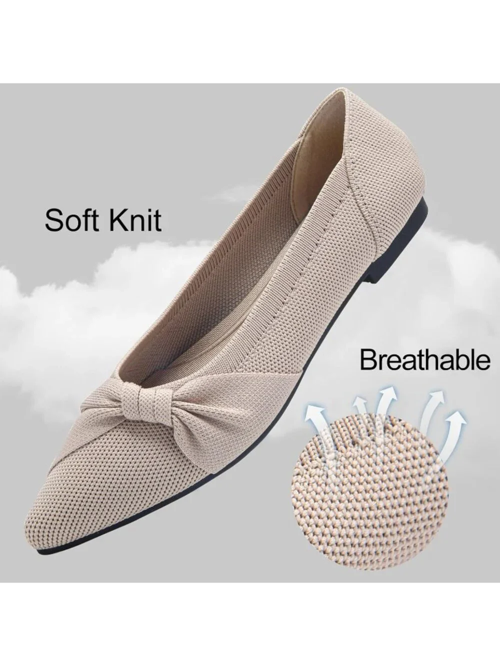 Women's Nude Mesh Comfortable Ballet Flats Pointed Toe Lightweight Casual Shoes